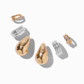 Mixed Metal Bean Hoop Earring Stackables Set - 3 Pack,