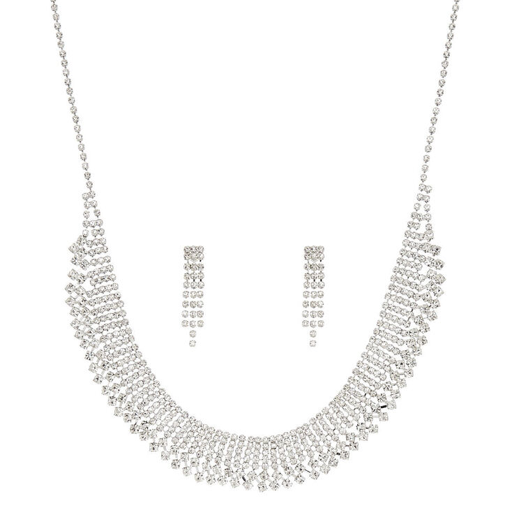 Claire's Parure de bijoux cascade de strass couleur argentée - Lot de 2
