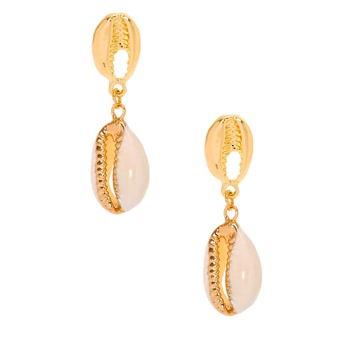 Gold 1.5&quot; Cowrie Shell Drop Earrings,