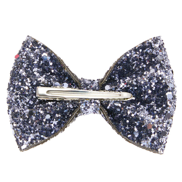 Glitter Mini Hair Bow Clip - Slate Grey,