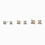 Gold-tone Cubic Zirconia 5mm, 6mm, &amp; 7mm Square Stud Earrings - 3 Pack,