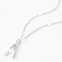 Silver Half Stone Initial Pendant Necklace - A,