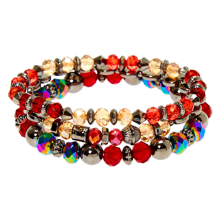 Hematite Bead Stretch Bracelets - Red, 3 Pack,