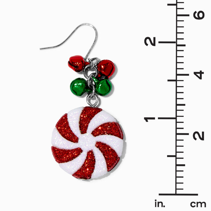 Peppermint Swirl &amp; Jingle Bells 1.5&quot; Drop Earrings,