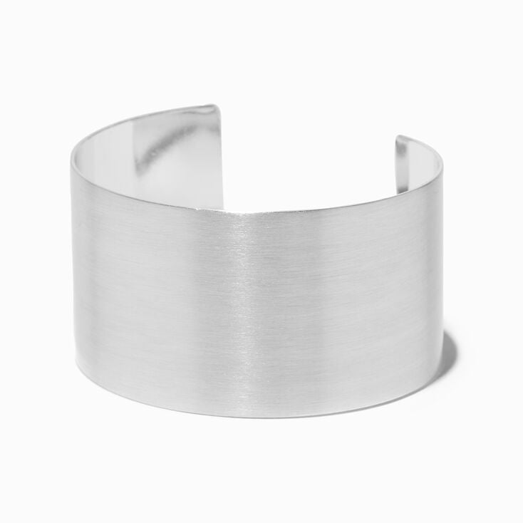 Brushed Silver-tone Wide Cuff Bracelet,