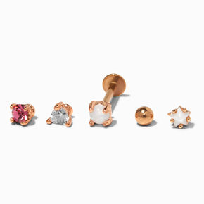 Boucles d&#39;oreilles pour piercing tragus &agrave; arri&egrave;re plat multi interchangeables couleur dor&eacute; rose - Lot de 5,