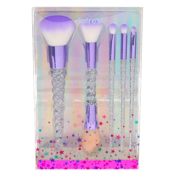 Pinceaux &agrave; maquillage corne de licorne paillet&eacute;e - Violet, lot de 5,