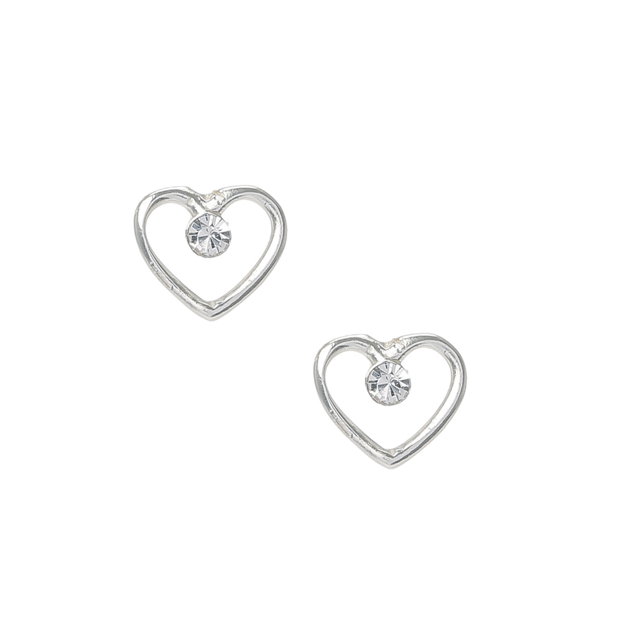 View Claires Heart Outline Stud Earrings Silver information