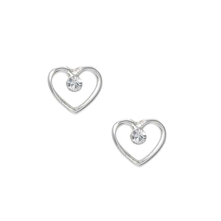 Sterling Silver Heart Outline Stud Earrings Claire S Us