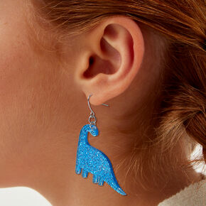 Blue Glitter Brontosaurus Dinosaur Drop Earrings,