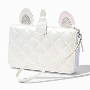 Silver Unicorn White Quilted Wristlet,