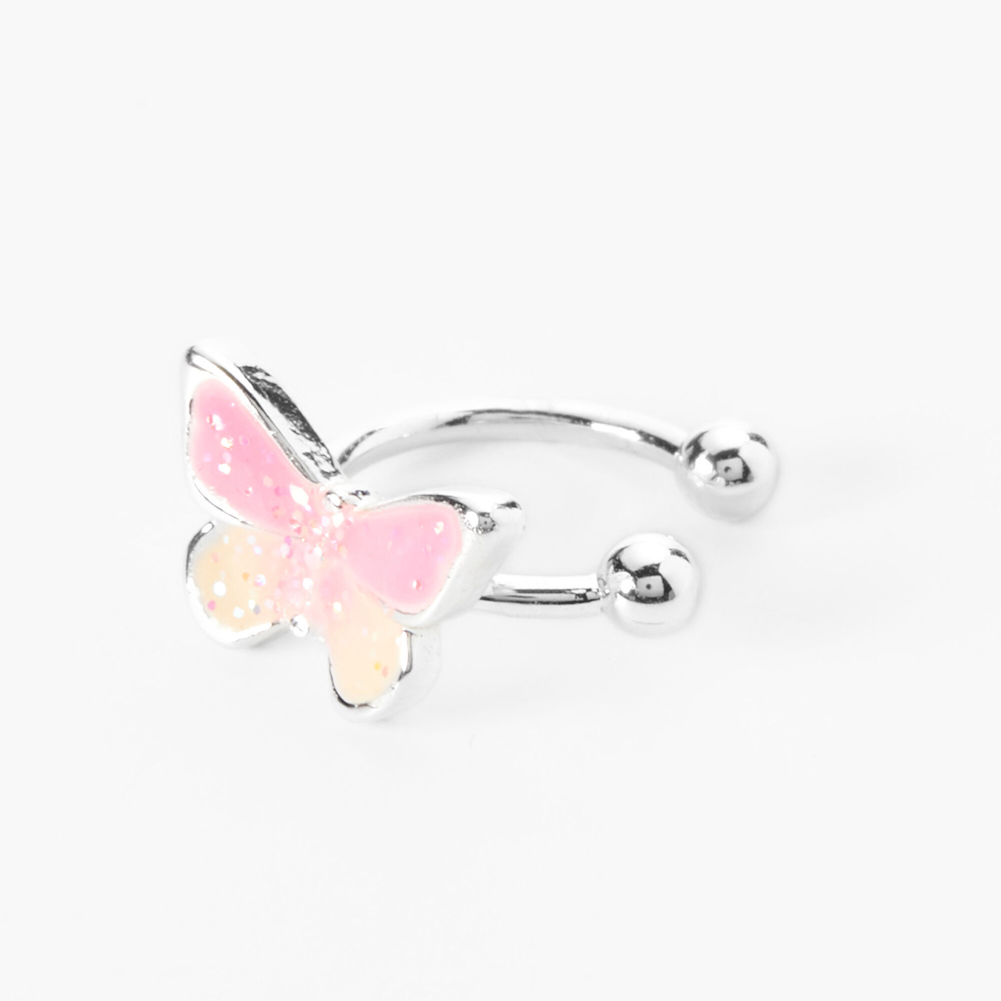 Claire's Manchette d'oreille papillon rose décorée couleur argentée