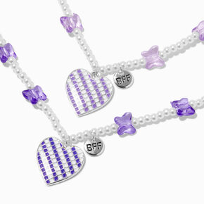 Best Friends Purple Heart &amp; Butterfly Pearl Beaded Pendant Necklaces - 2 Pack,