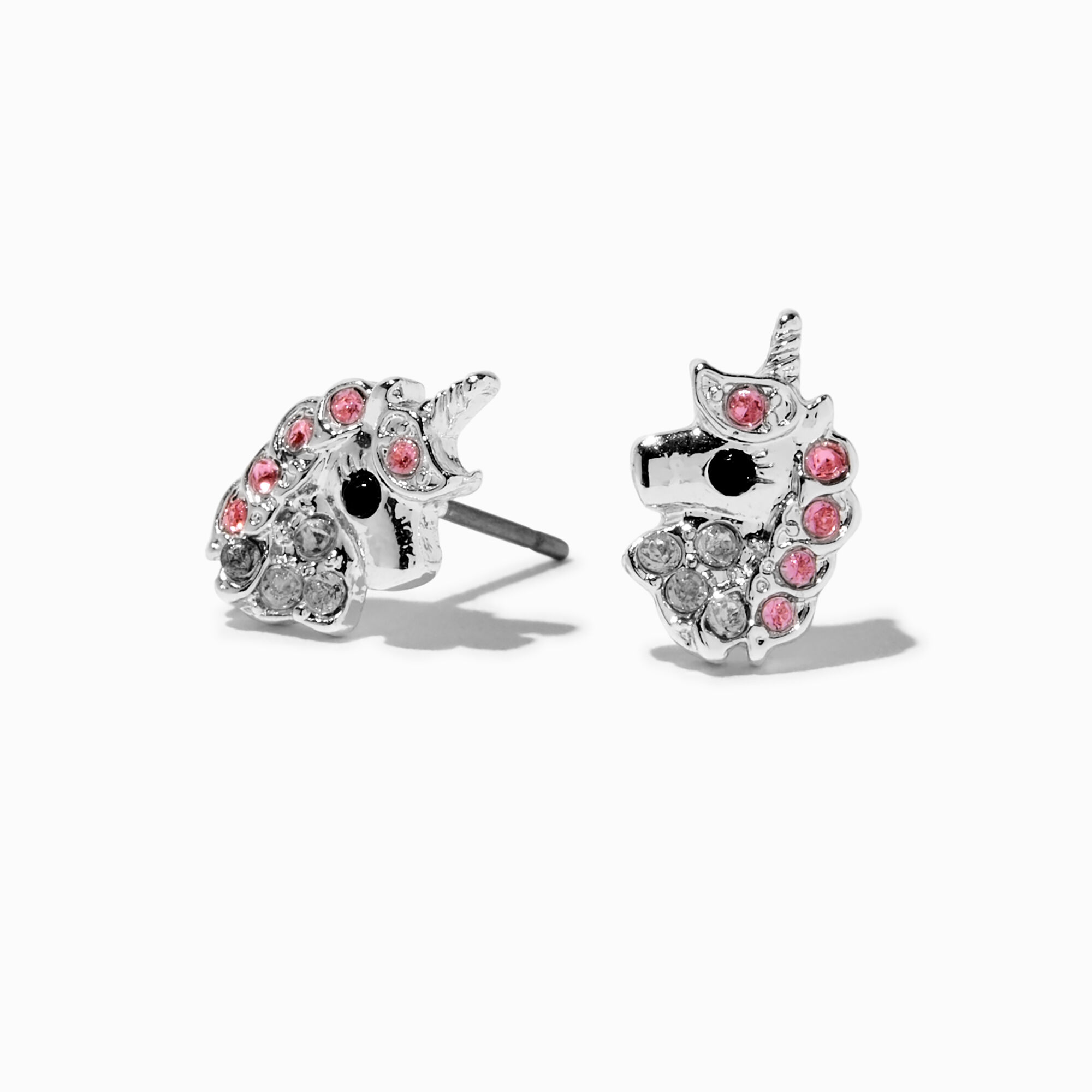 View Claires SilverTone Crystal Unicorn Stud Earrings Pink information