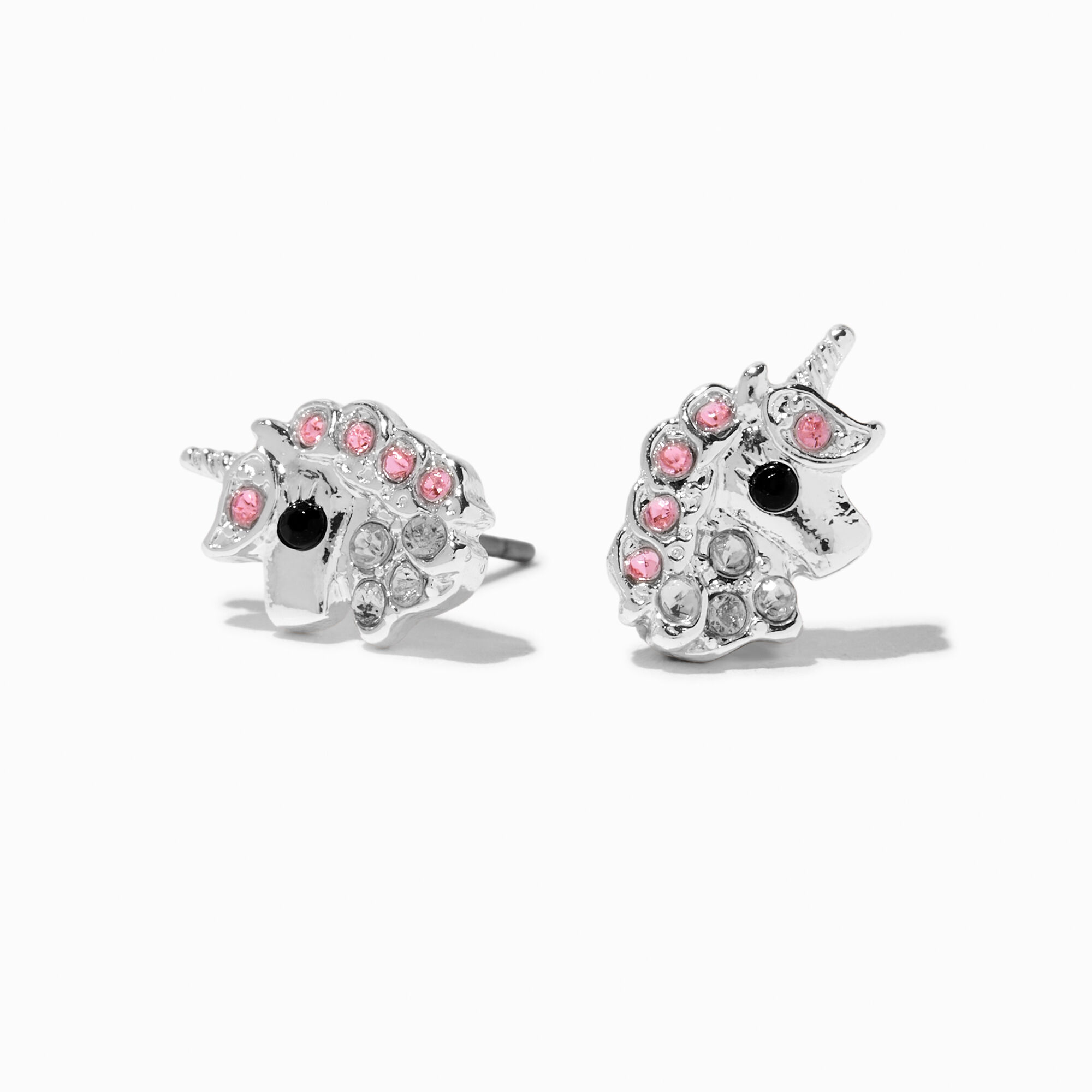 View Claires SilverTone Crystal Unicorn Stud Earrings Pink information