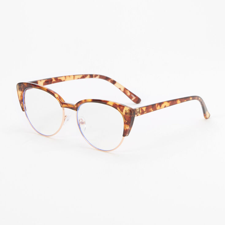 Tortoiseshell Blue Light Reducing Round Browline Clear Lens Cat Eye Frames - Brown,
