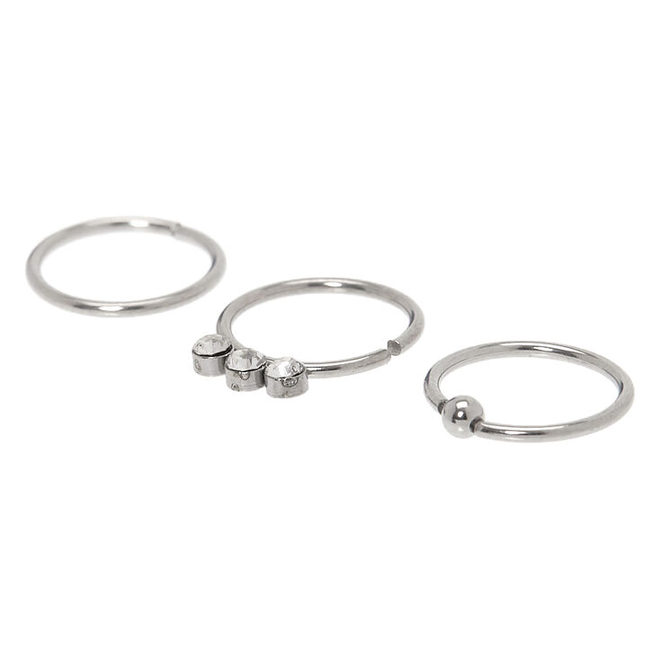 Claire's Anneaux de nez triple strass 20 g couleur argenté - Lot de 3