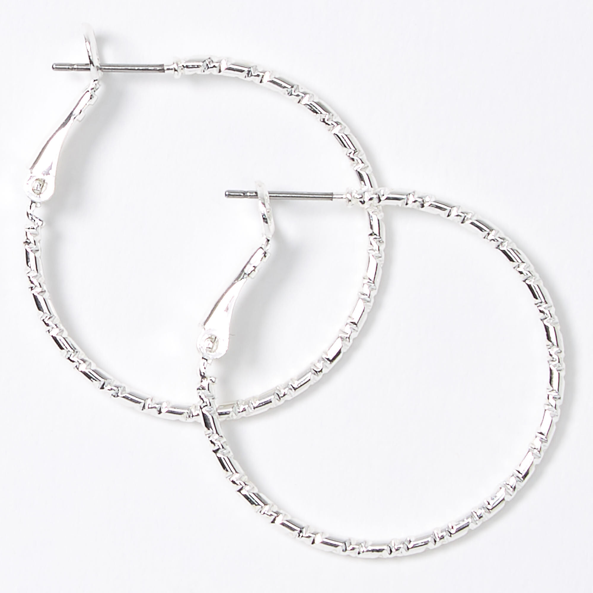View Claires Tone 30MM Textured Hoop Earrings Silver information