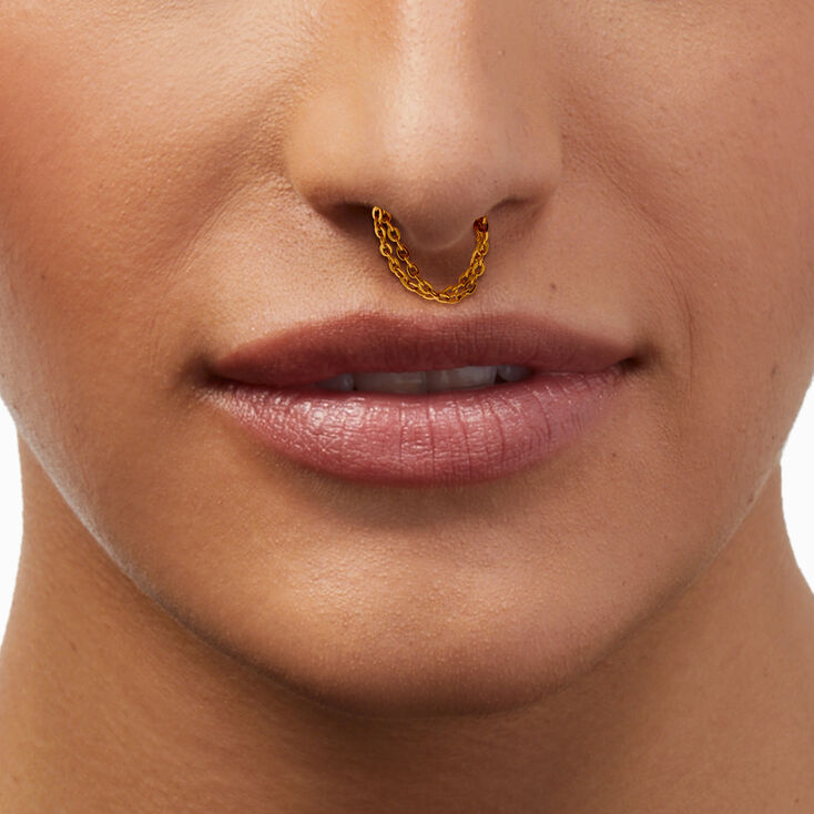 16G Gold-tone Stainless Steel Threadless Septum Nose Stud ,