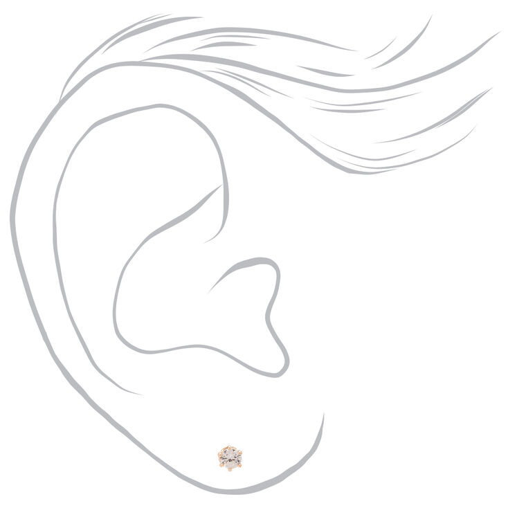Rose Gold Cubic Zirconia 3MM Round Magnetic Stud Earrings,