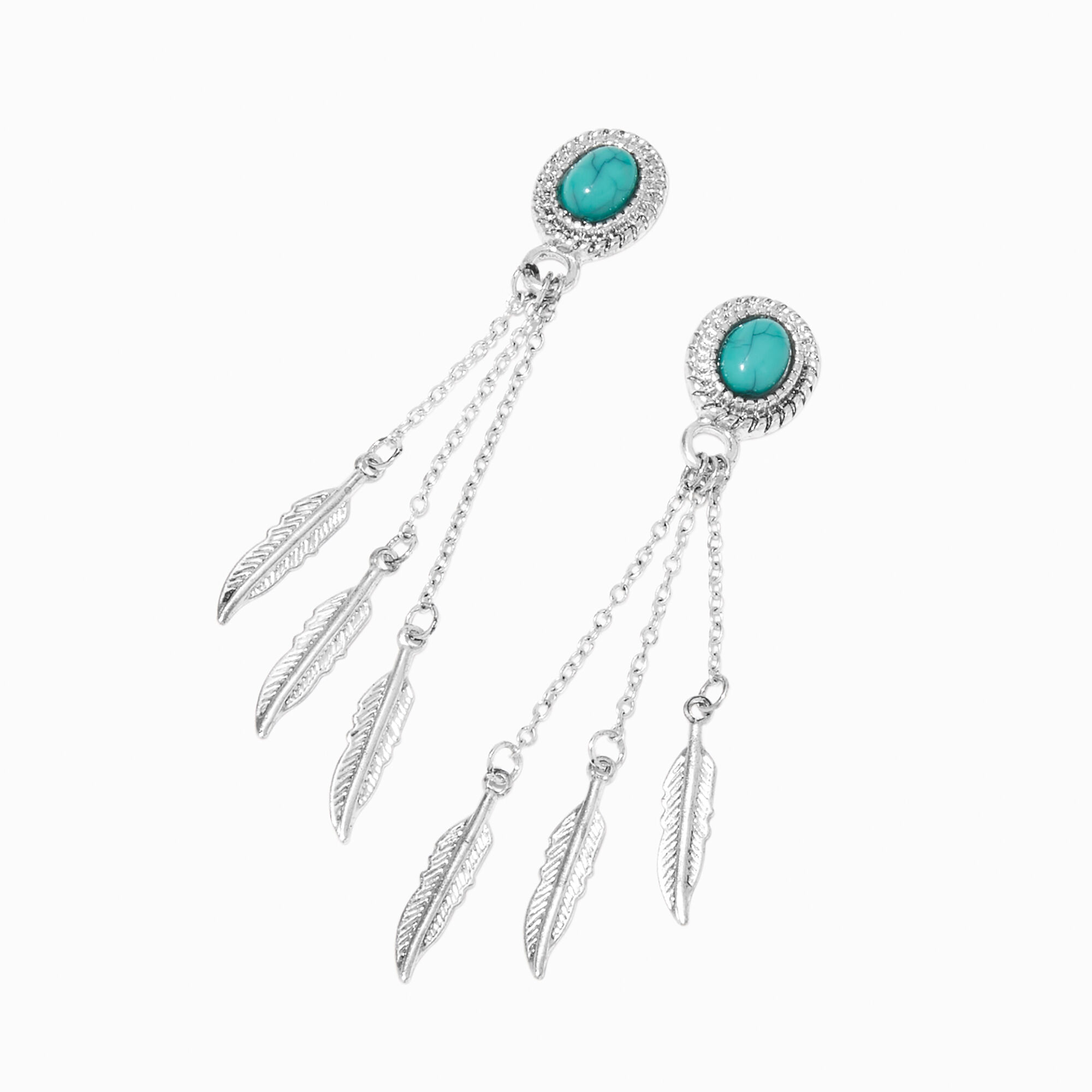 View Claires SilverTone Feather 25 Drop Earrings Turquoise information