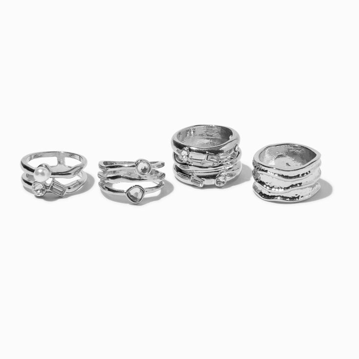 Silver-tone Molten Statement Rings - 4 Pack ,