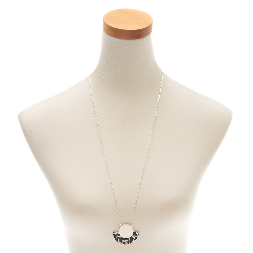 Black & White Resin Half Moon Long Pendant Necklace,