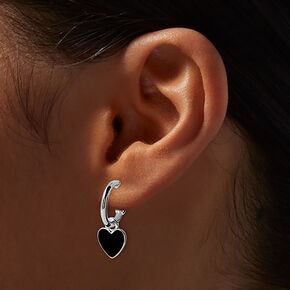 Silver-tone Black Carved Rose Mixed Earrings Set - 9 Pack ,