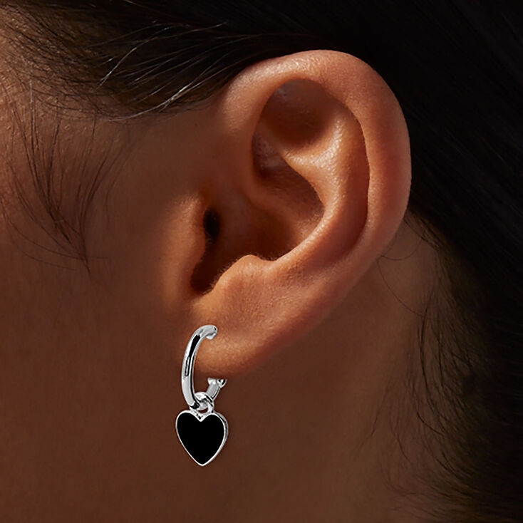 Silver-tone Black Carved Rose Mixed Earrings Set - 9 Pack ,