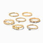 Gold Pearl &amp; Crystal Midi Rings - 7 Pack,