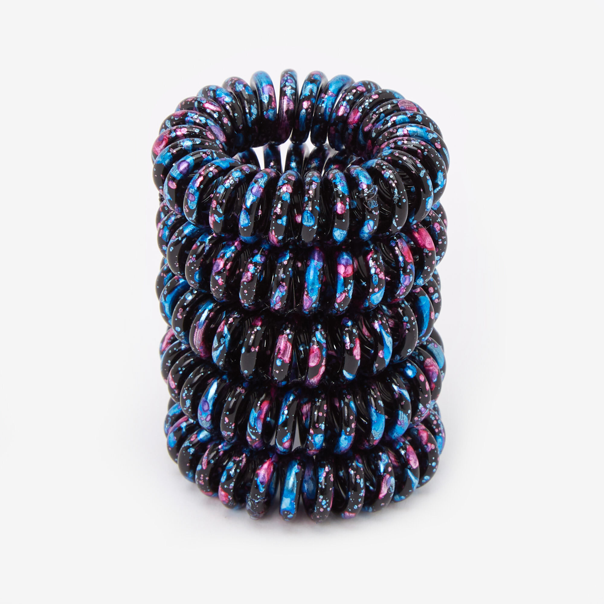 Black Splatter Mini Coil Hair Ties - 5 Pack,