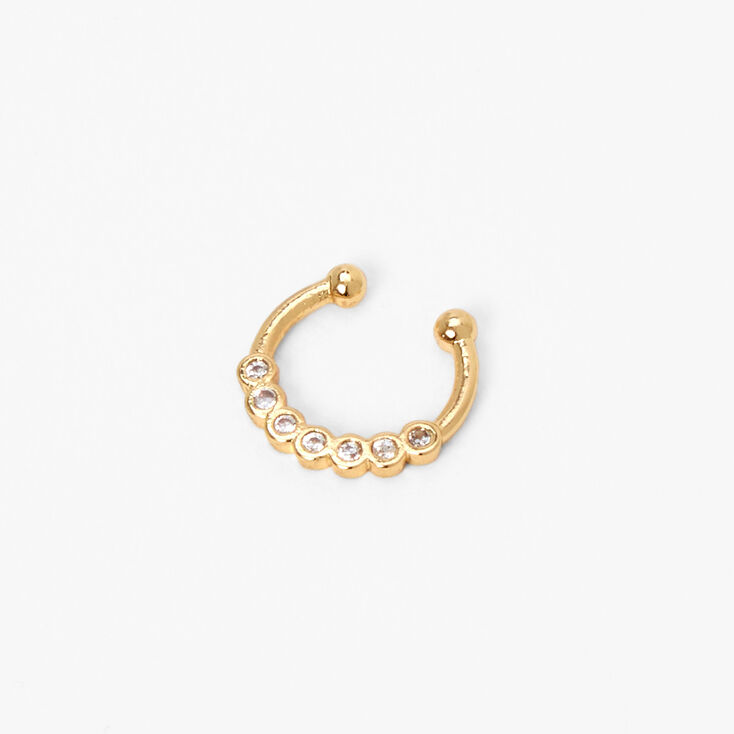 Gold-tone Faux Crystal Hoop Septum Nose Ring,