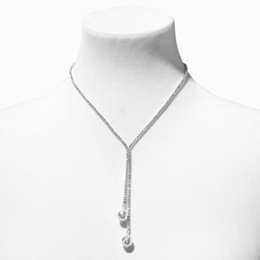 Collier en perles d&#39;imitation blanches en Y avec strass couleur argent&eacute;e,