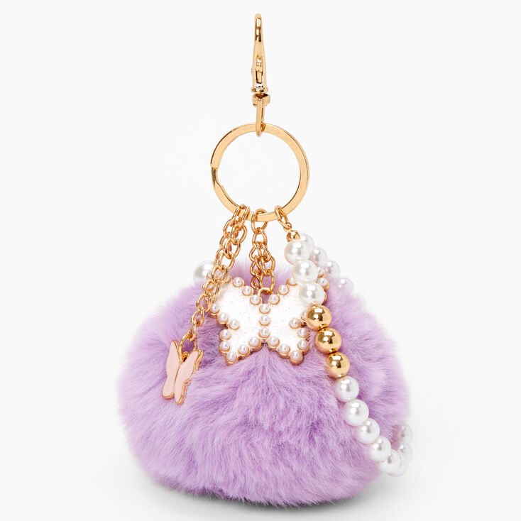Butterfly Pearl Pom Keychain - Purple,