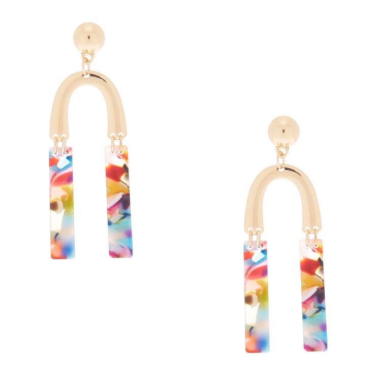 Claire's Pendantes au design abstrait en résine arc-en-ciel 6,3 cm couleur doré
