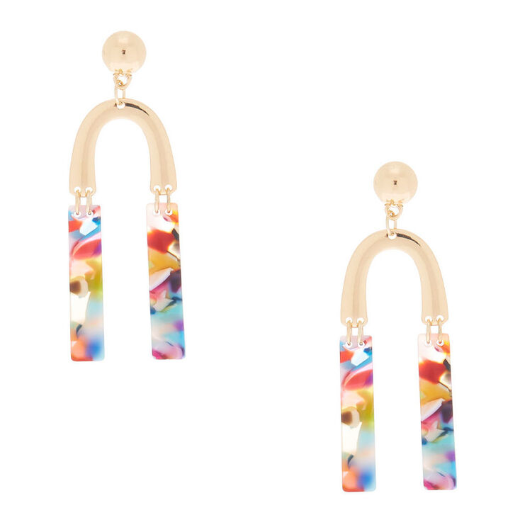 Claire's Pendantes au design abstrait en résine arc-en-ciel 6,3 cm couleur doré