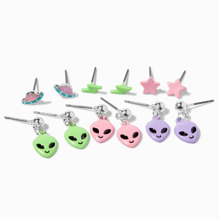 Neon Alien Earrings Set - 6 Pack,