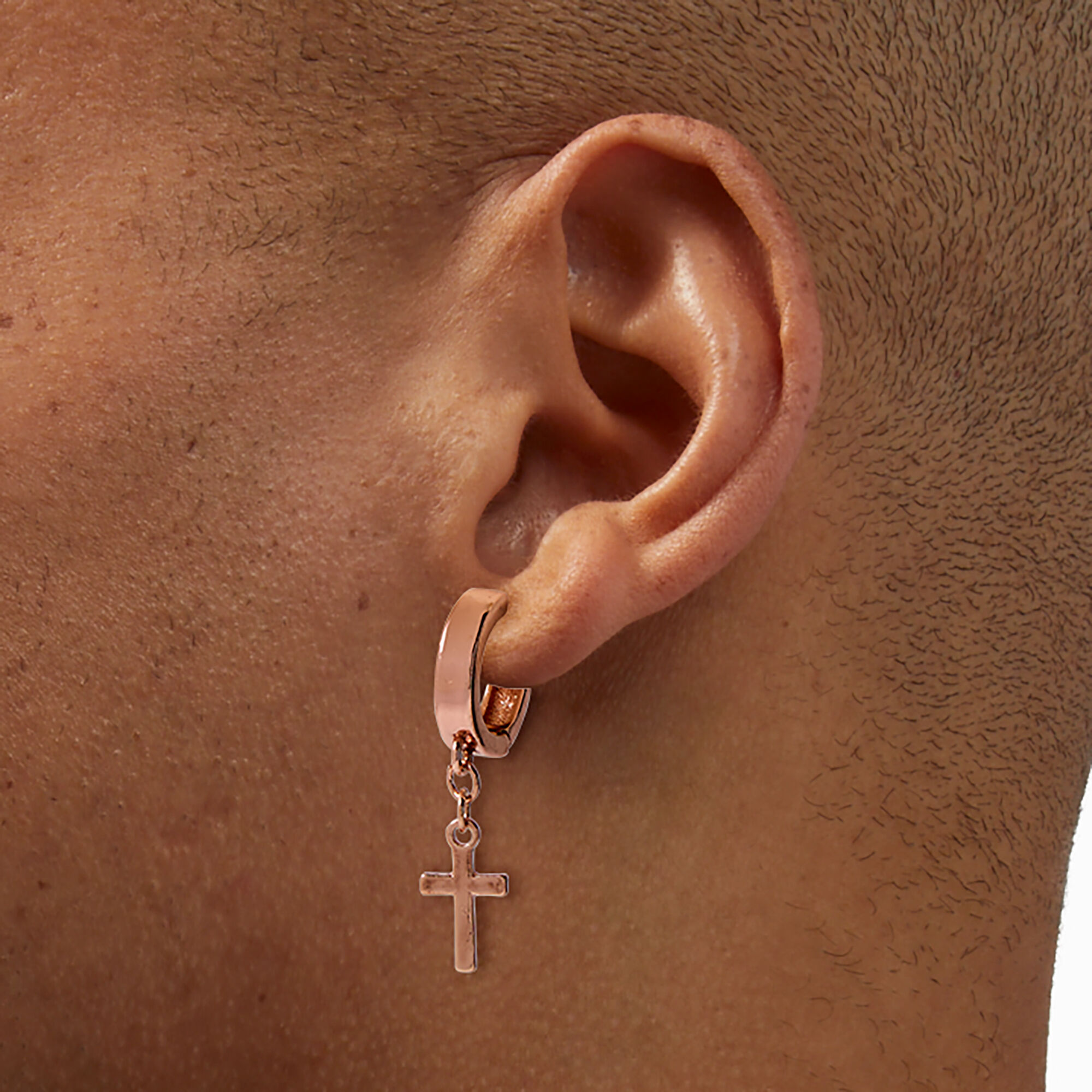 Rose Gold tone 15MM Cross Huggie Hoop Earrings Claire s US