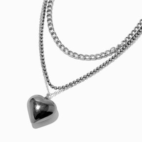 Silver-tone Puff Heart Multi-Strand Necklace,