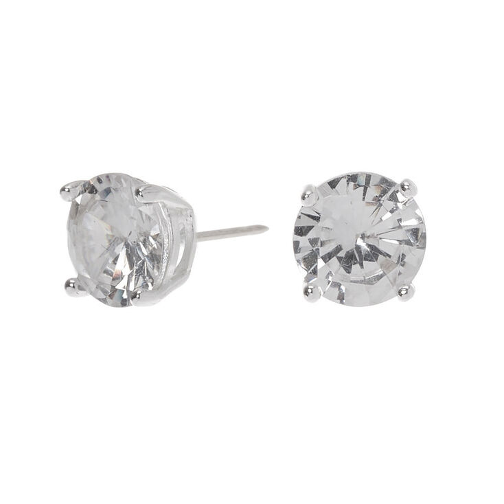 C LUXE by Claire&#39;s Sterling Silver Cubic Zirconia 7mm Round Stud Earrings,