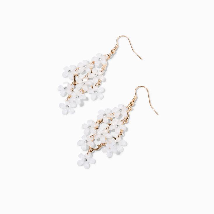 Gold 2.5&quot; Flower Chandelier Drop Earrings - White,