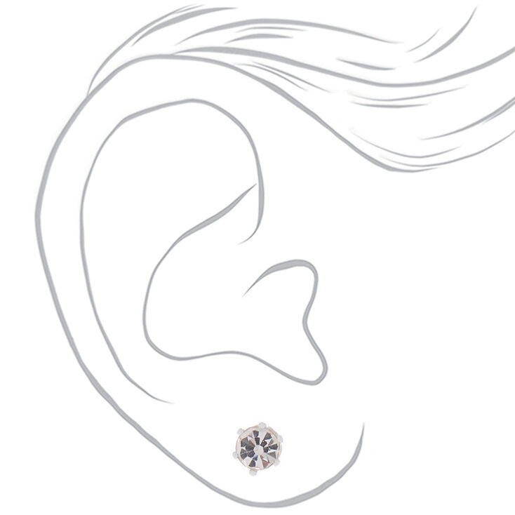 Silver Cool Tone Crystal Stud Earrings - 9 Pack,