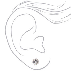 Silver Cool Tone Crystal Stud Earrings - 9 Pack,