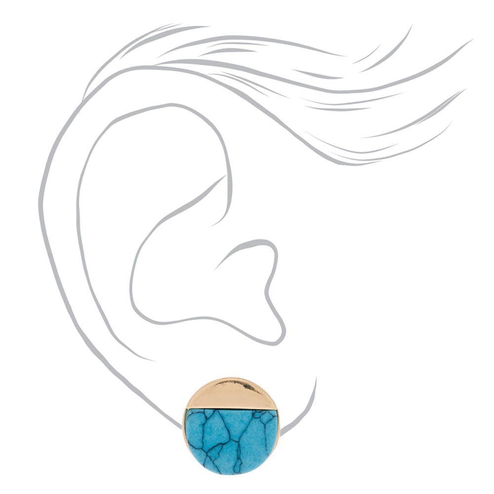 Gold Marble Stud Earrings - Turquoise,