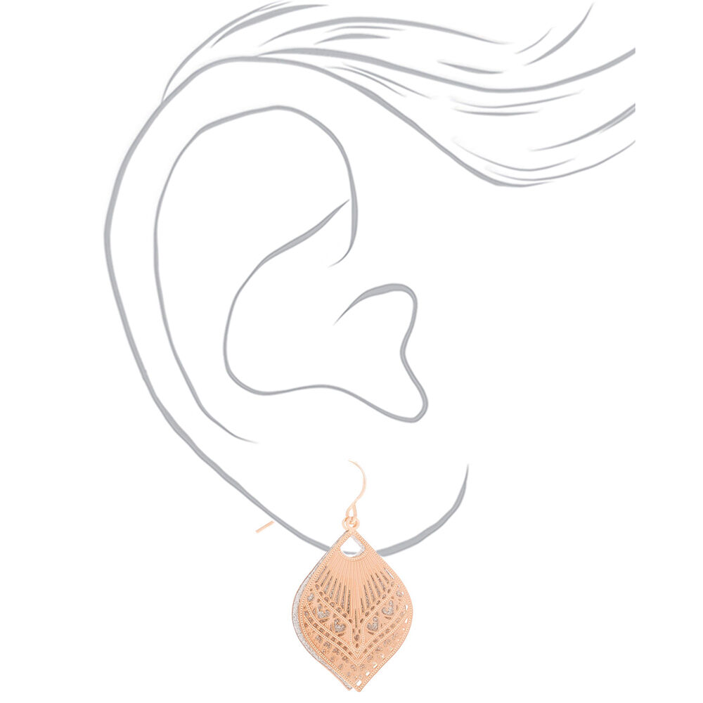 Rose Gold 1" Glitter Filigree Drop Earrings,