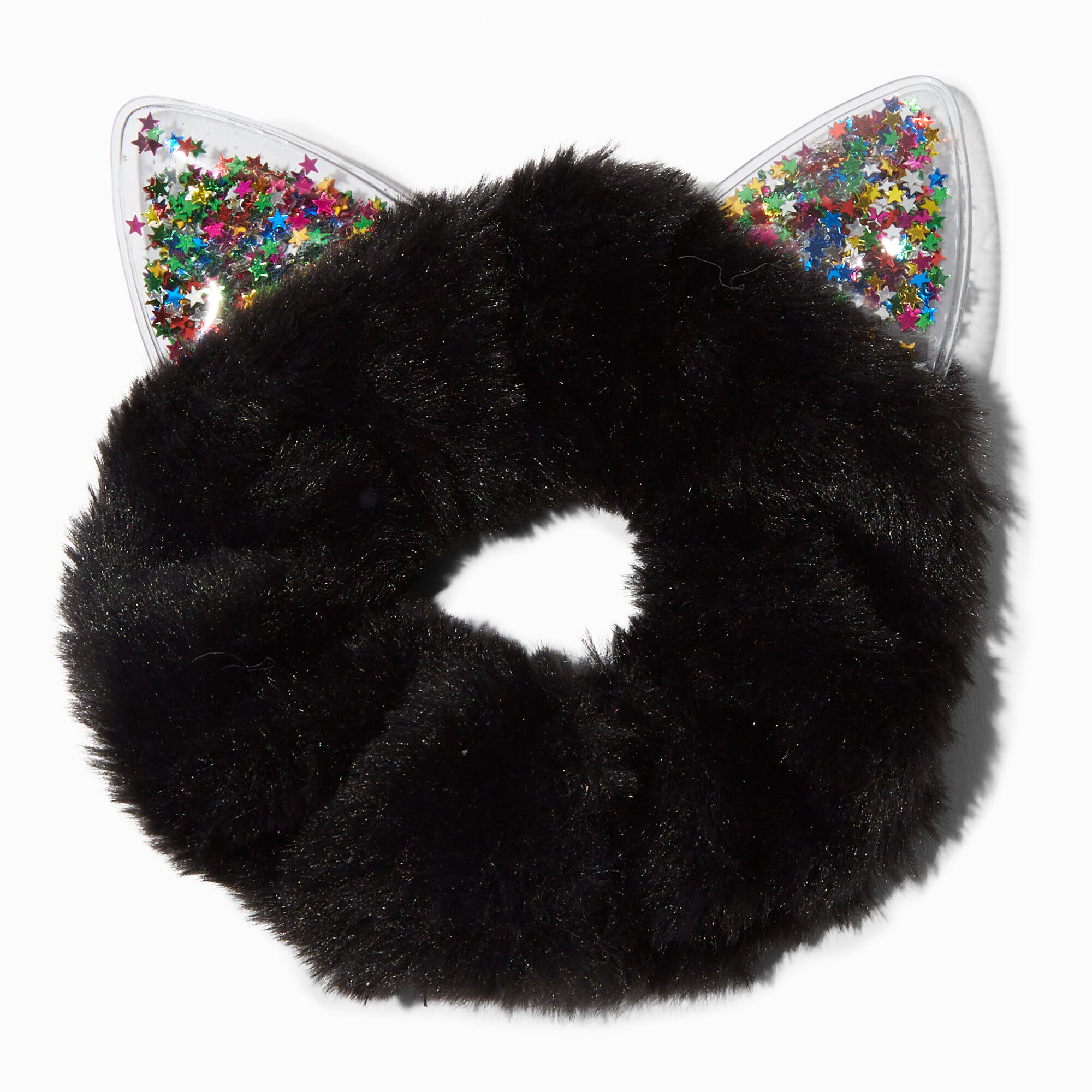 View Claires Furry Confetti Cat Ear Medium Hair Scrunchie Black information