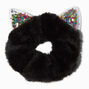 Chouchou de taille moyenne oreilles de chat confetti en fausse fourrure noire,