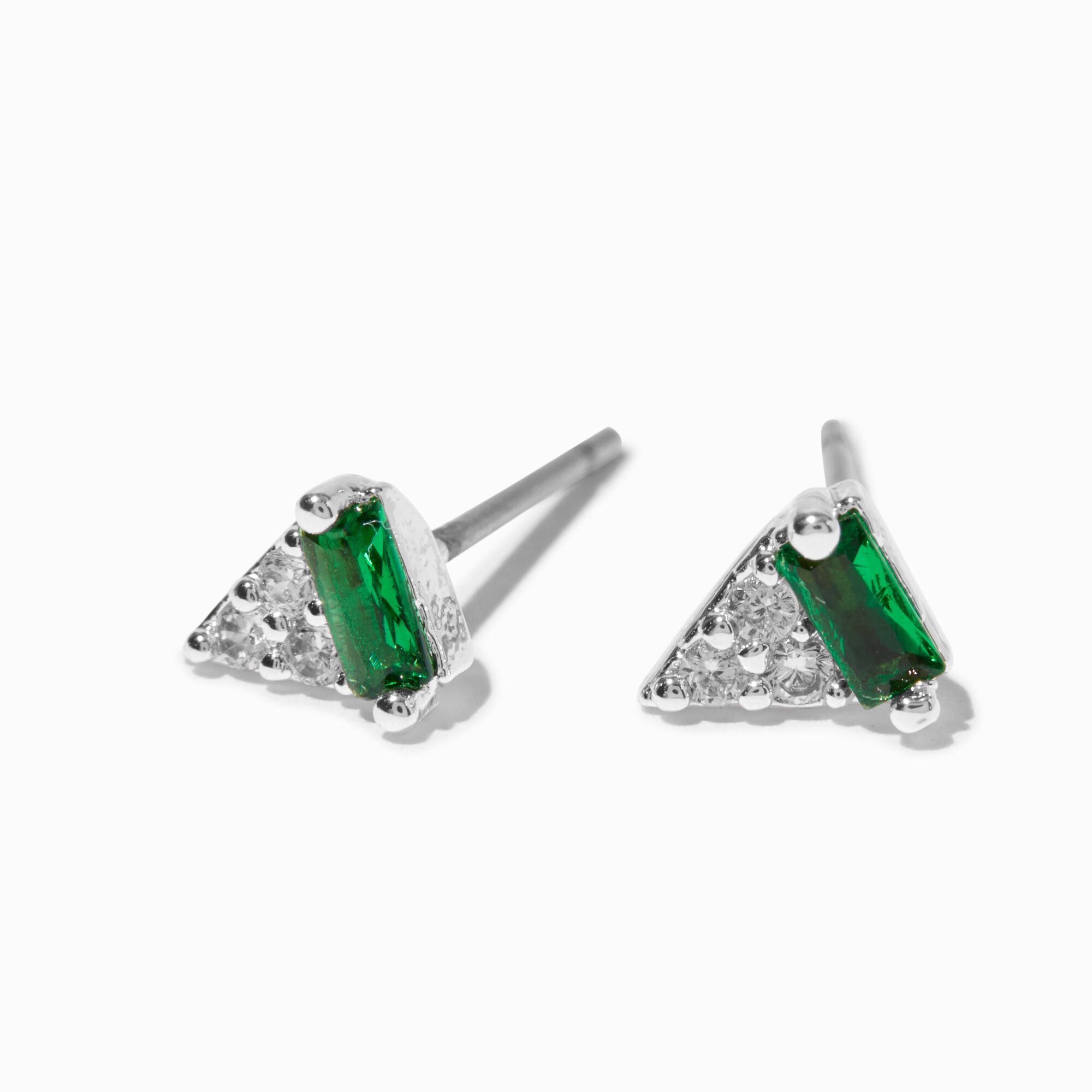 View Claires Emerald Cubic Zirconia Triangle Stud Earrings Green information