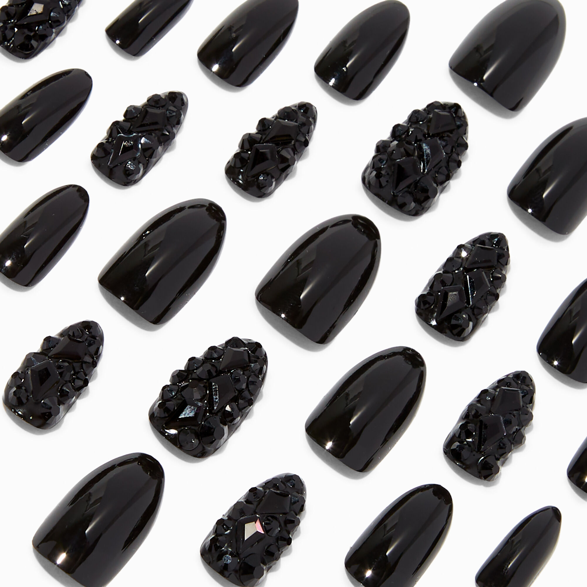 View Claires Extra Bling Stiletto Vegan Faux Nail Set 24 Pack Black information