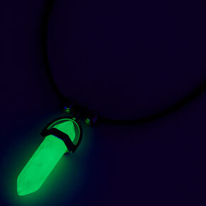 Green Glow In The Dark Mystical Gem Pendant Black Cord Necklace,